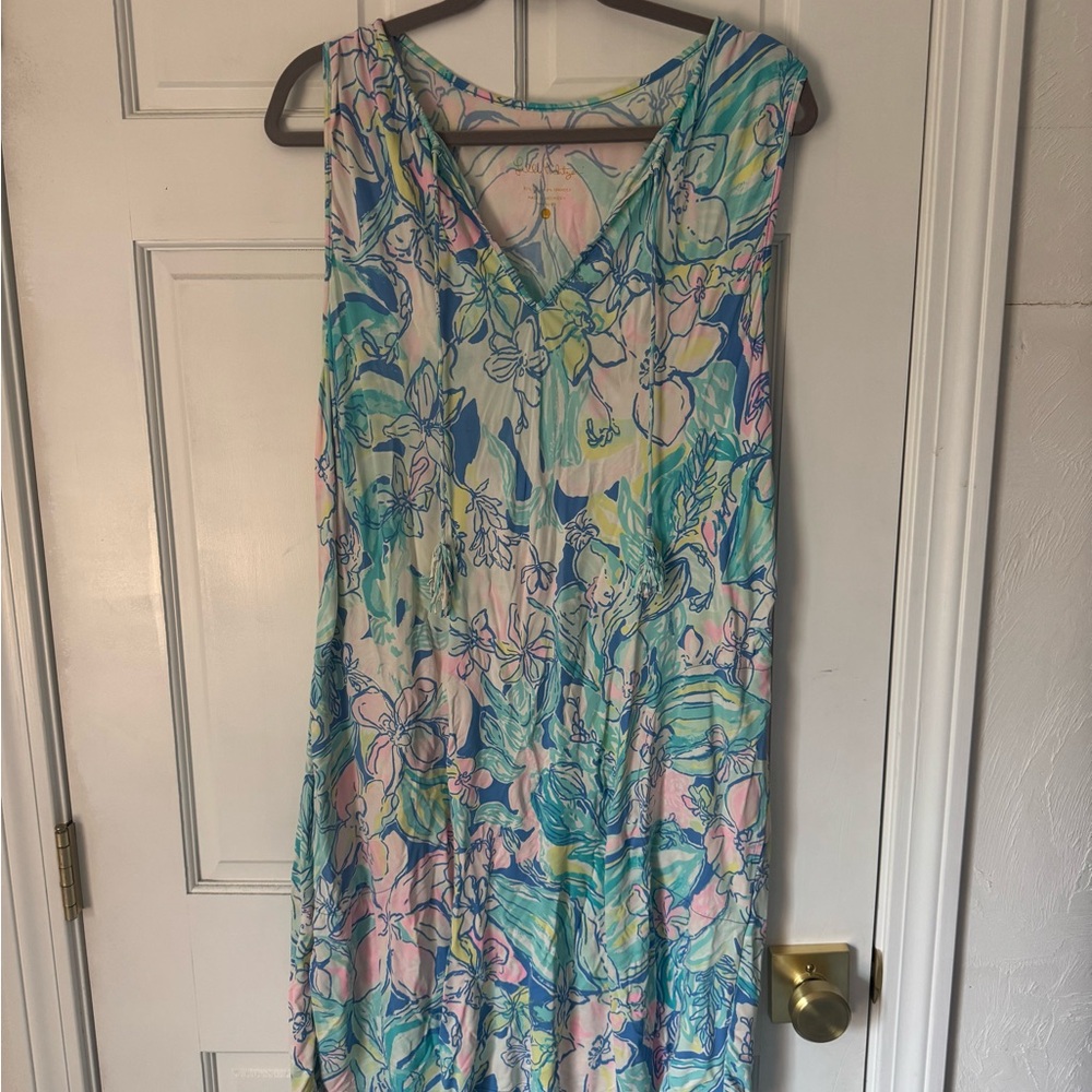 Lilly Pulitzer Sleeveless Maxi Dress in Pastel Blue, Pink & Green